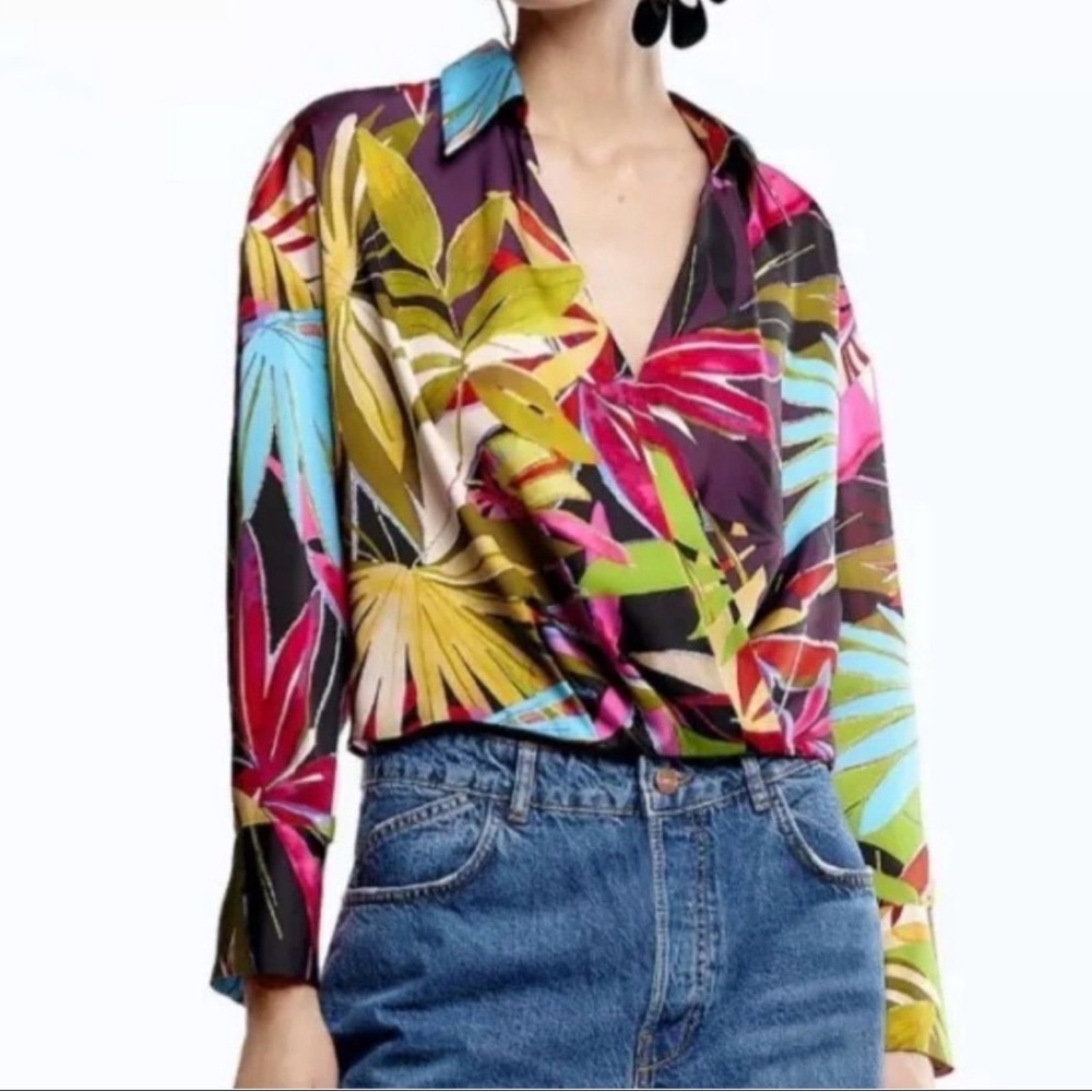 Zara Multicolor Tropical Blouse